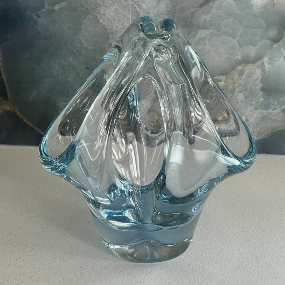 Scandinavian Glass Sculpture Vase 7.5" Tall Minimalist